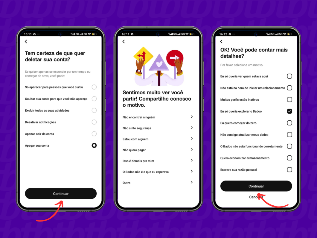 Justificando a exclusão de conta do Badoo